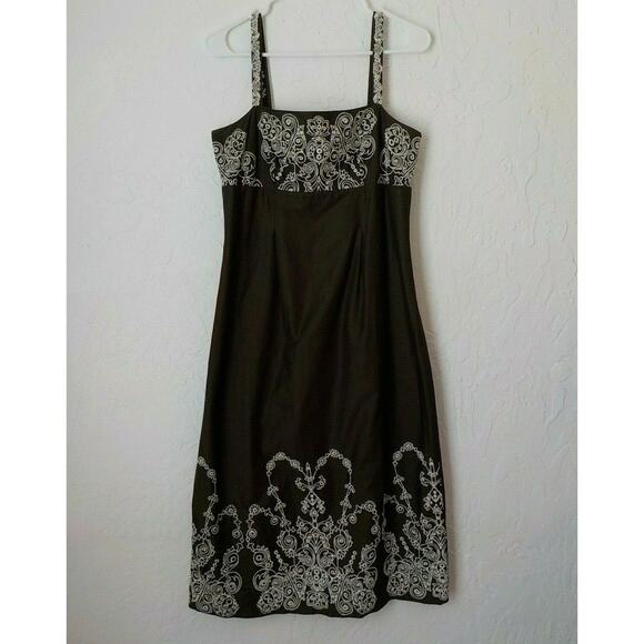 Isaac Mizrahi Target Brown Sheath Dress 8 Straps Embroidery Zip Up 100% Cotton - Picture 1 of 10